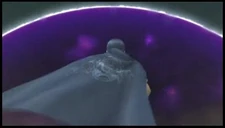 Marth looking up at a section of the stage engulfed by Subspace.