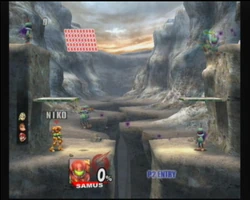 Samus and several Primids in the Canyon.