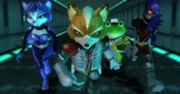 The Star Fox team at the time of Oikonny's attack on Fortuna, including Krystal, Fox McCloud, Slippy Toad, and Falco Lombardi.