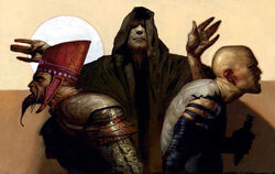 Naga Sadow (Left), Darth Sidious (Center), and Darth Bane (Right), three of the most important figures in Sith and galactic history