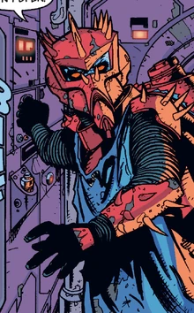 Spiker wearing his trademark armor and mask.