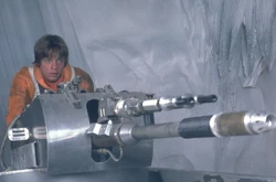 Luke Skywalker defends Echo Base using a turret-mounted laser cannon.