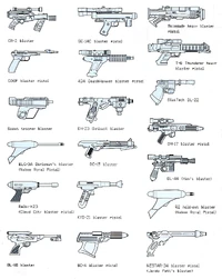 Chart of various blaster pistols.