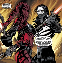 Darth Talon on Vendaxa with fellow Hand Darth Nihl.