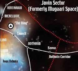 A star map of the Javin Sector showing the location of Nothoiin.