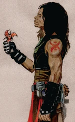 Jariah Syn holding a Razorbug.