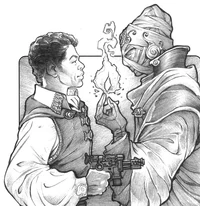 Lando Calrissian facing off against Rokur Gepta.