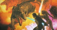 Alema and Jacen in combat with a Voxyn at Myrkr.