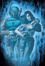 A holographic image of Boba with Sintas Vel and their baby daughter Ailyn Vel.