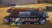 An MPTL-2a packed to move, accompanied by a spotter droid.