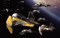 Clone Fight Squad Seven forms up behind Anakin Skywalker and Obi-Wan Kenobi during the Battle of Coruscant.