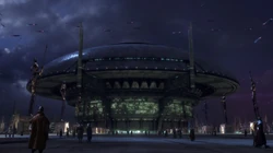 The Senate Building at night.