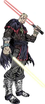 Jeng Droga, with his dual sabers drawn.