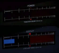 The tractor beam information gauge, as it appears in the original A New Hope (top) and the 2004 DVD version (bottom).