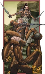 Kaleesh warrior Ronderu lij Kummar using twin Lig swords