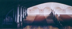One of the cavernous hallways of the Jedi Temple.