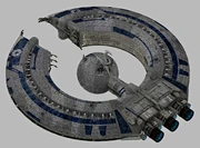 A Lucrehulk-class battleship bearing the markings of the Confederacy of Independent Systems.