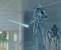 Stormtrooper met lightsaber (vroege concepttekening)