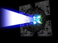 A Borg colony ship uses its assimilation beam