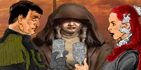 Epin and Karana wed as Kreia looks on