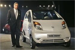 Ratan Tata, chairman of Tata Motors, introduced the company's Nano model. (Photo by: Saurabh Das/Associated Press)