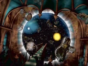The Oracle usually appears outwardly like a ball of "outer space", but many things can be displayed on its fluid surface.  A swirling mass of sparks is another common visual.