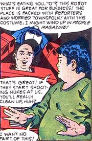 Mr. "O" shows his startled son how to scare up business.