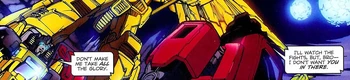 Sideswipe's just feeling small standing under Nova Prime's crotch. Sunstreaker on the other hand seems strangely excited.