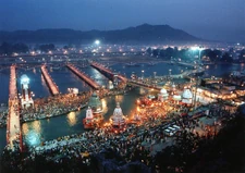 People bathing in the Ganges River, Haridwar, India