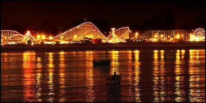 The famous Santa Cruz Boardwalk at night.