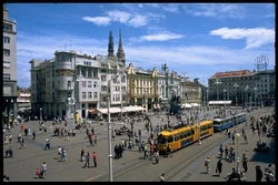 Central square of the city of Zagreb, the Ban Jelačić Square, seen from the southwest.
