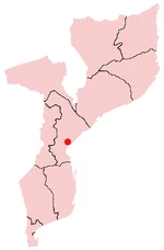 A map of Mozambique with Beira highlighted in red.