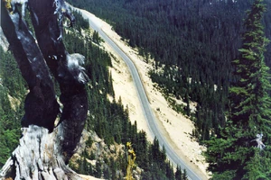 The view by leaning over the scenic overlook at the North Cascades National Park visitor's station.