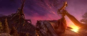 Malfurion sounding the Horn of Cenarius, while Archimonde reached the World Tree
