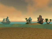 Bloodsail Buccaneers' ships moored at the Wild Shore