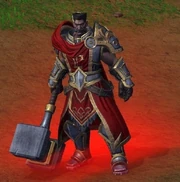 A paladin with close-up on his hammer.