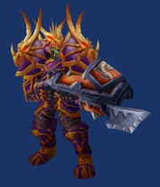 An orc hunter in Dragonstalker armor, wielding the High Warlord's Street Sweeper