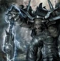 A tauren holding the Wraith Scythe in the WoW TCG