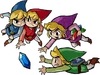 The team of four Links attempting to collect Rupees