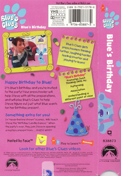 Blue's Birthday (VHS) - Blue's Clues Wiki